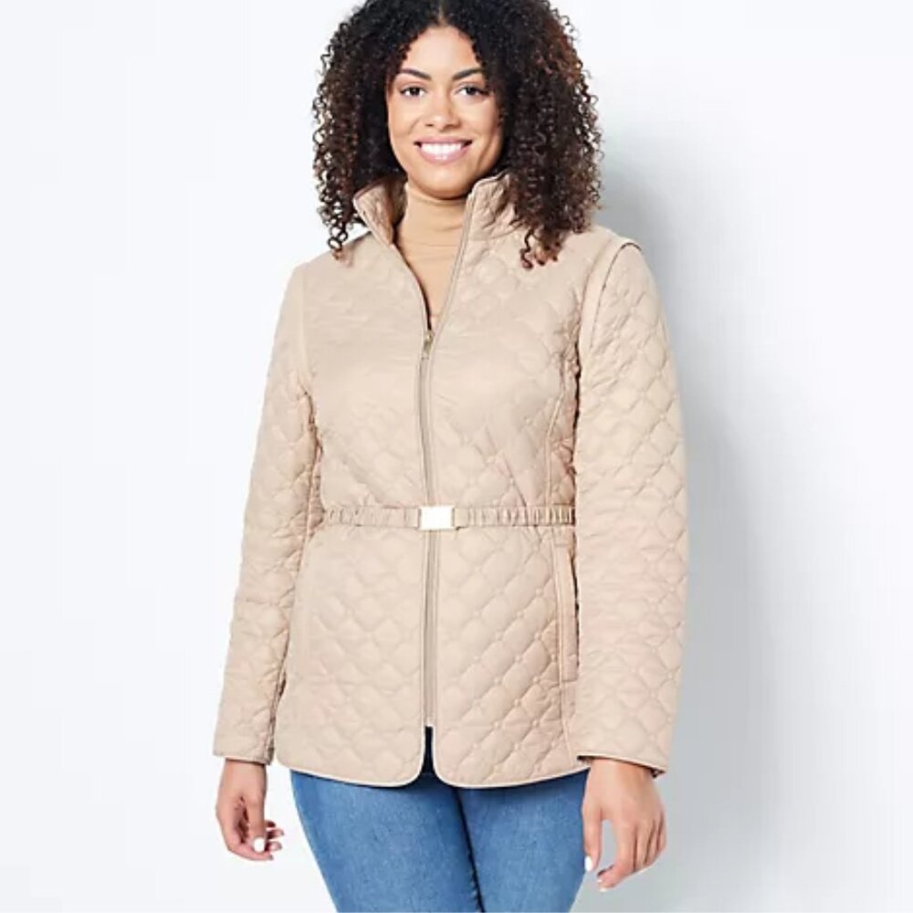 Dennis Basso Water Resistant Quilted Jacket w/ Detachable Sleeves - Picture 2 of 10